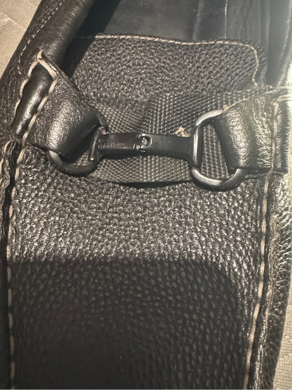 Calvin Klein Black Pebbled Leather Bit-Trim Slip-Ons